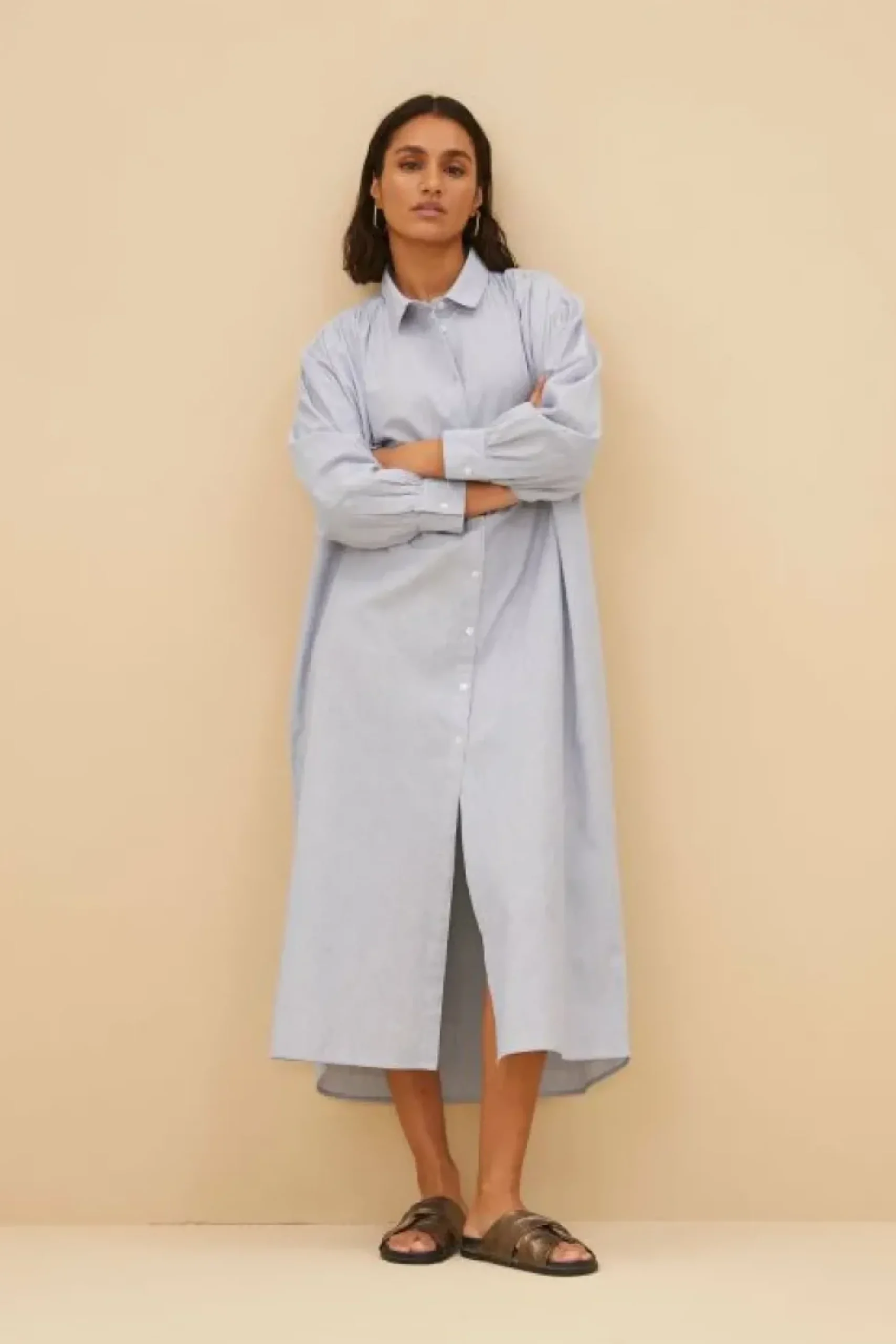 Jurken*By bar pin stripe shirt dress | indi grey