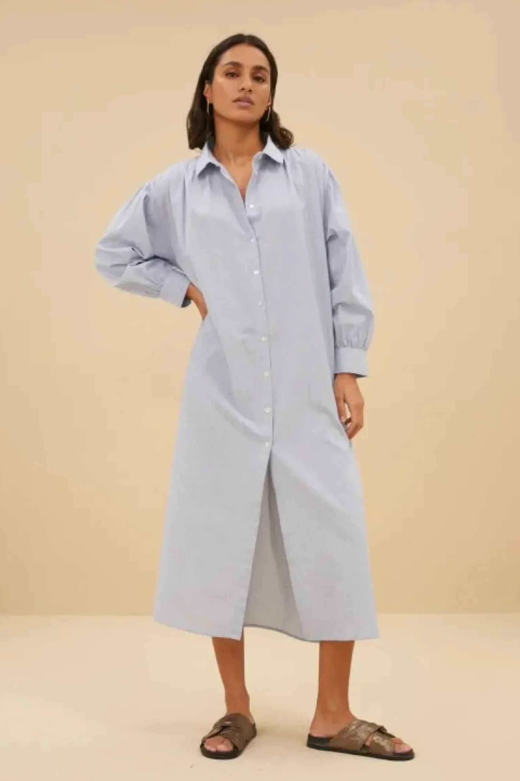 Jurken*By bar pin stripe shirt dress | indi grey