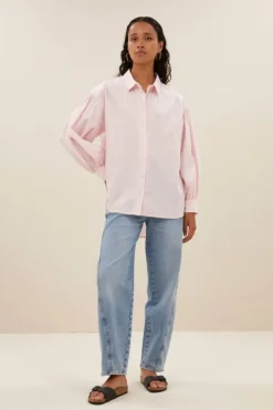 Blouses*By bar sarah pink pinstripe blouse | pink pin stripe