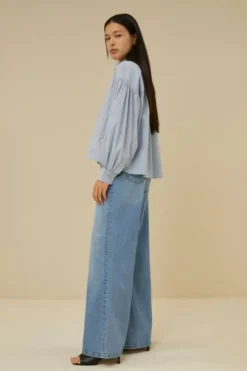 Blouses*By bar sarah short pin stripe blouse | indi grey