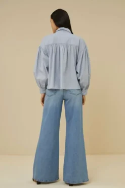 Blouses*By bar sarah short pin stripe blouse | indi grey