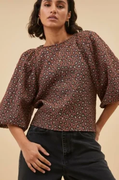 Blouses*By bar zasu jacquard blouse | brown panter print