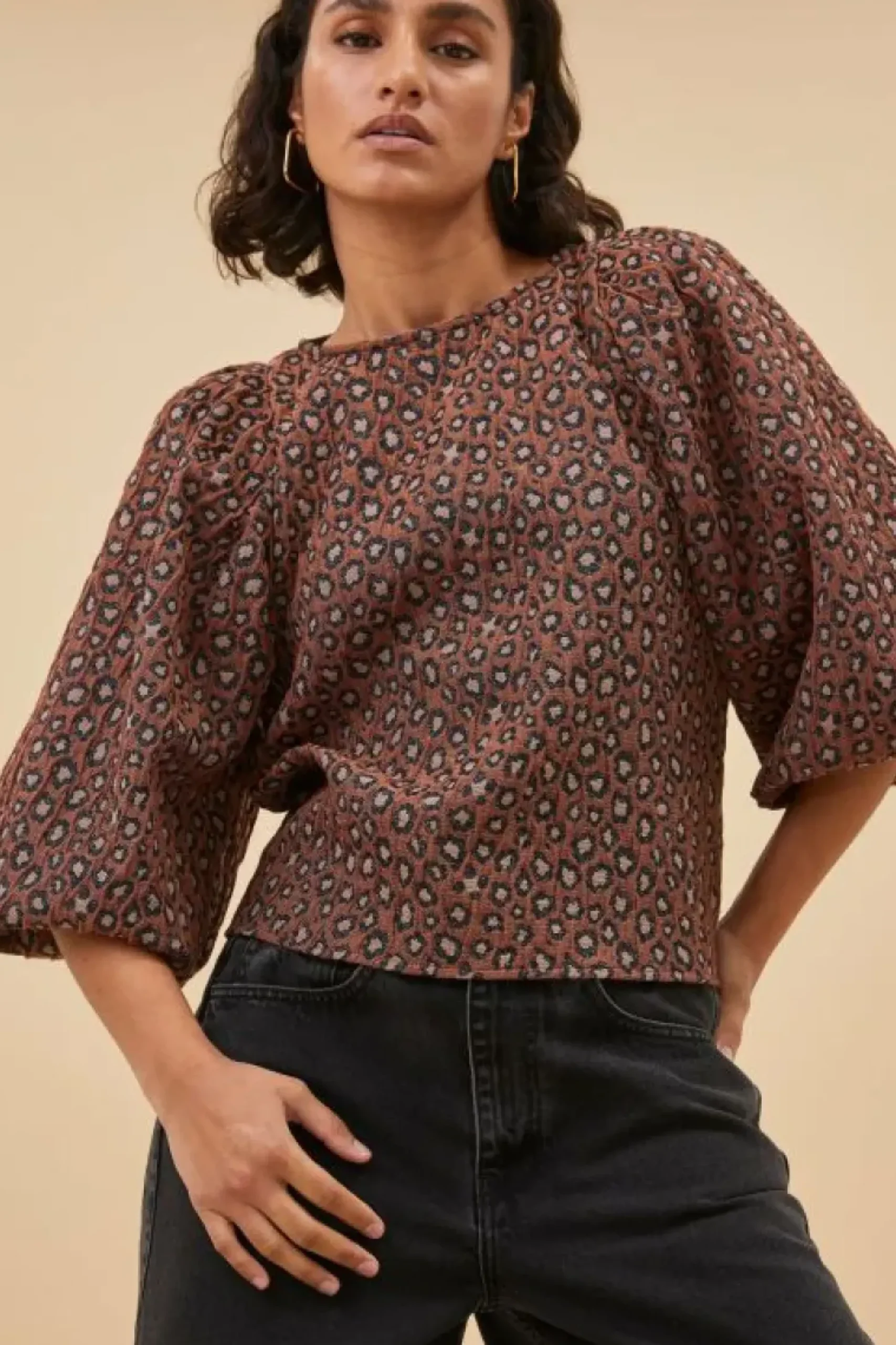 Blouses*By bar zasu jacquard blouse | brown panter print