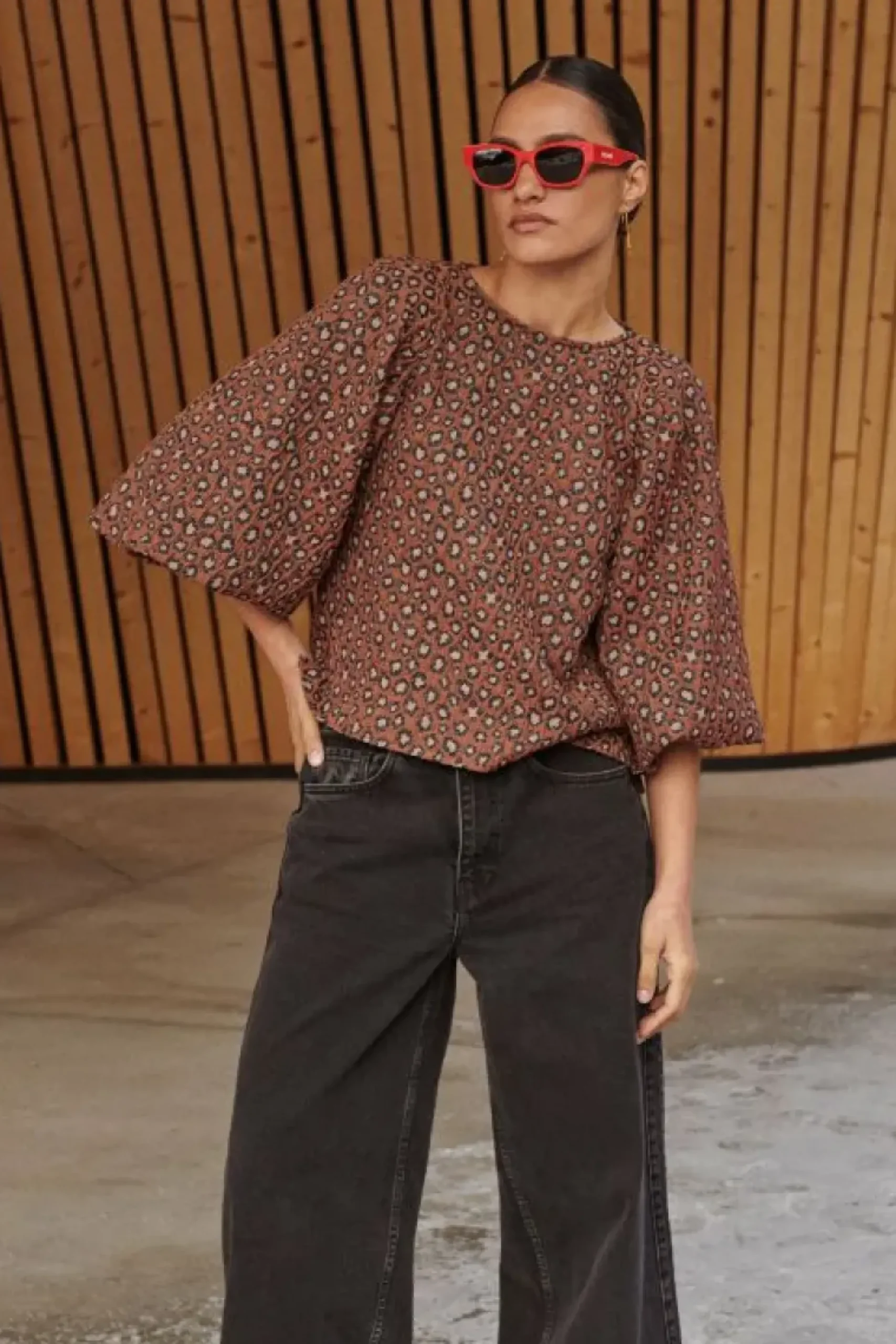 Blouses*By bar zasu jacquard blouse | brown panter print