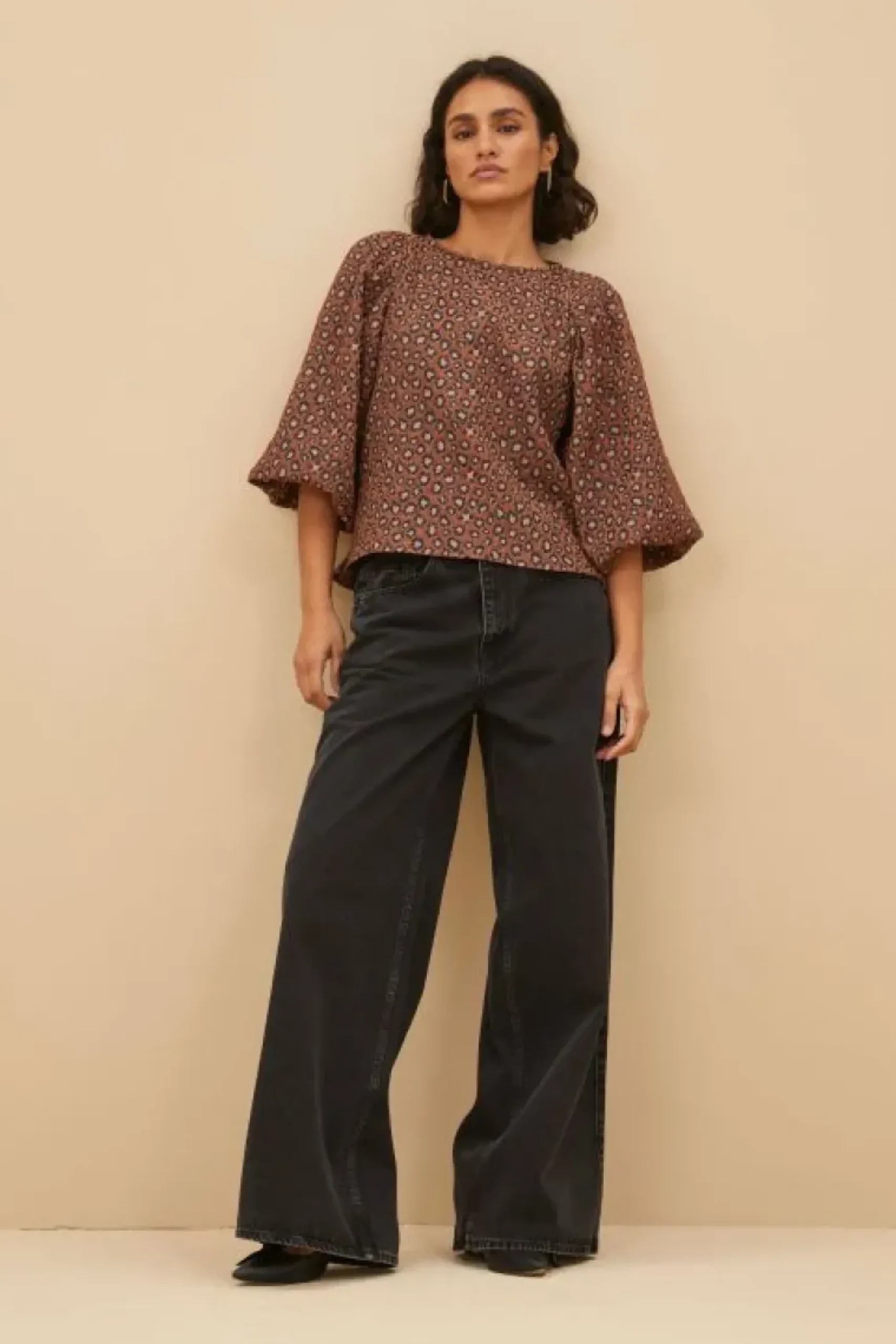 Blouses*By bar zasu jacquard blouse | brown panter print