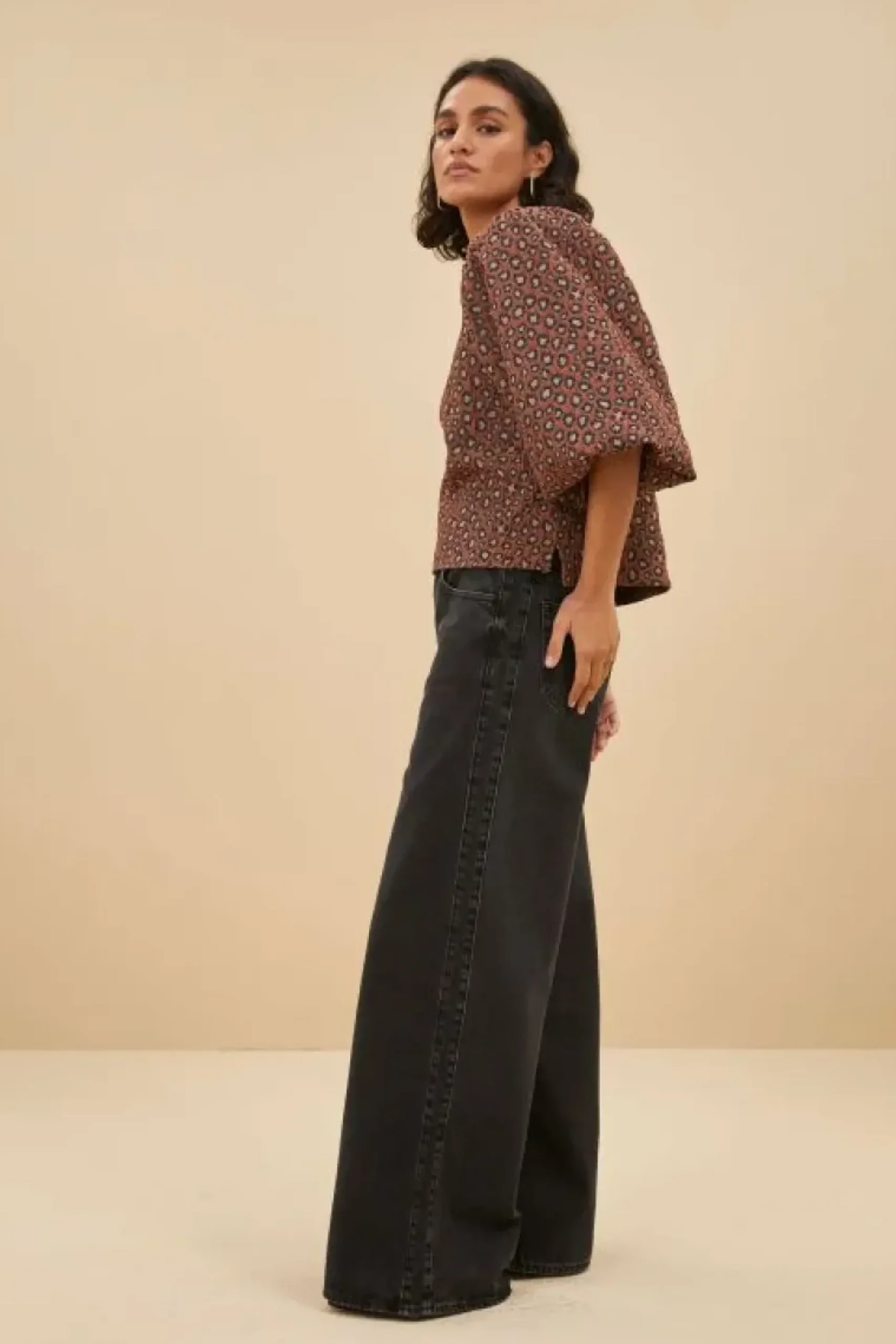 Blouses*By bar zasu jacquard blouse | brown panter print