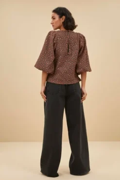 Blouses*By bar zasu jacquard blouse | brown panter print