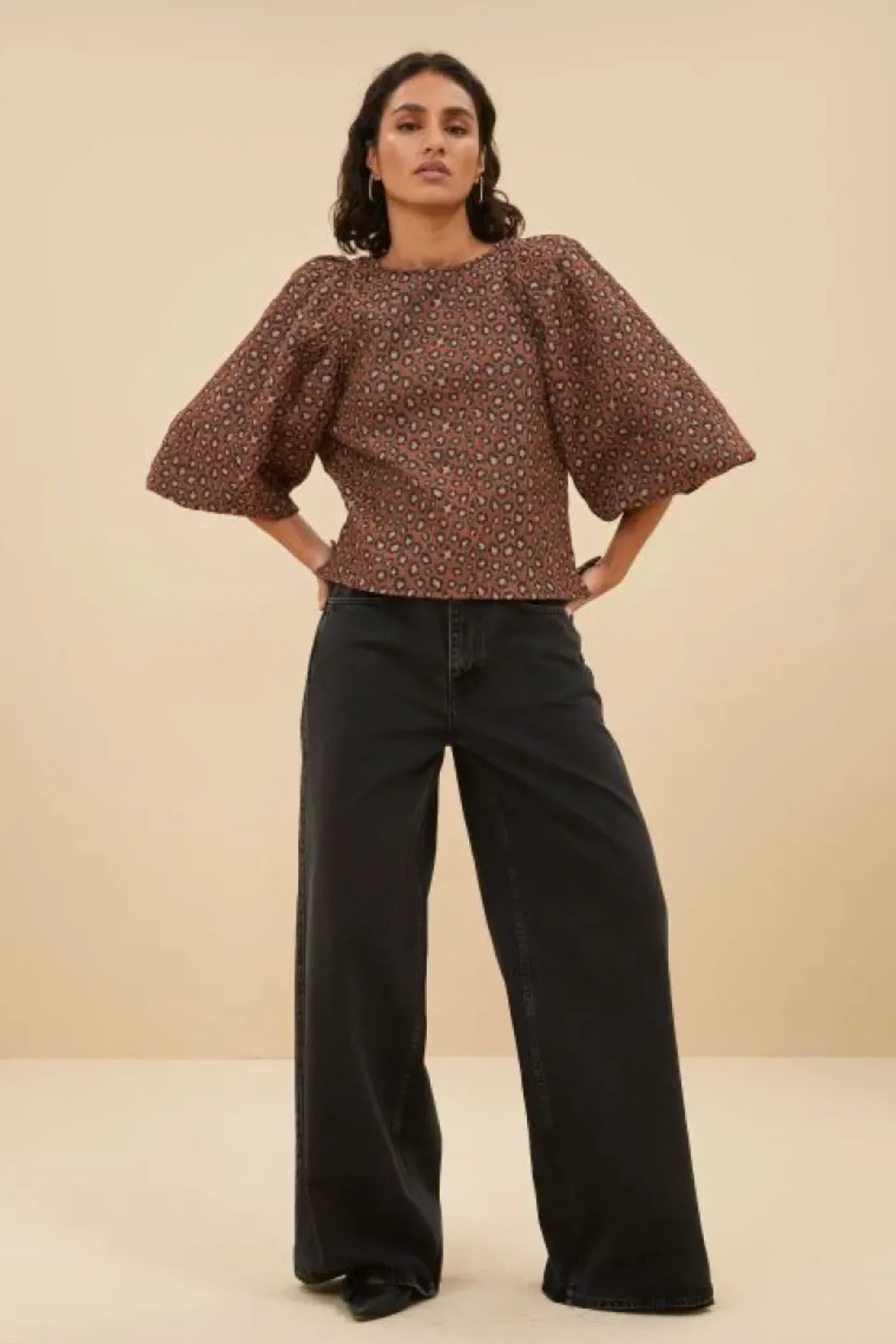 Blouses*By bar zasu jacquard blouse | brown panter print